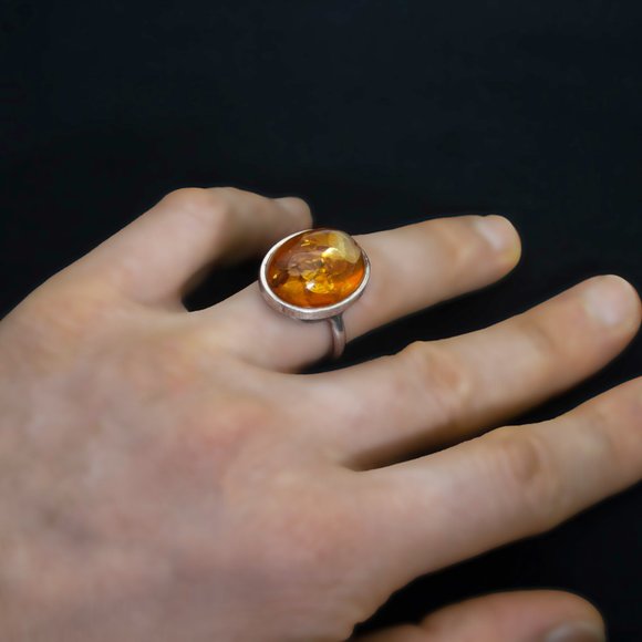 Baltic Amber Ring, Resizable Oval Shape 925 Sterling Silver Ring, Amber Gemstone - Picture 7 of 7